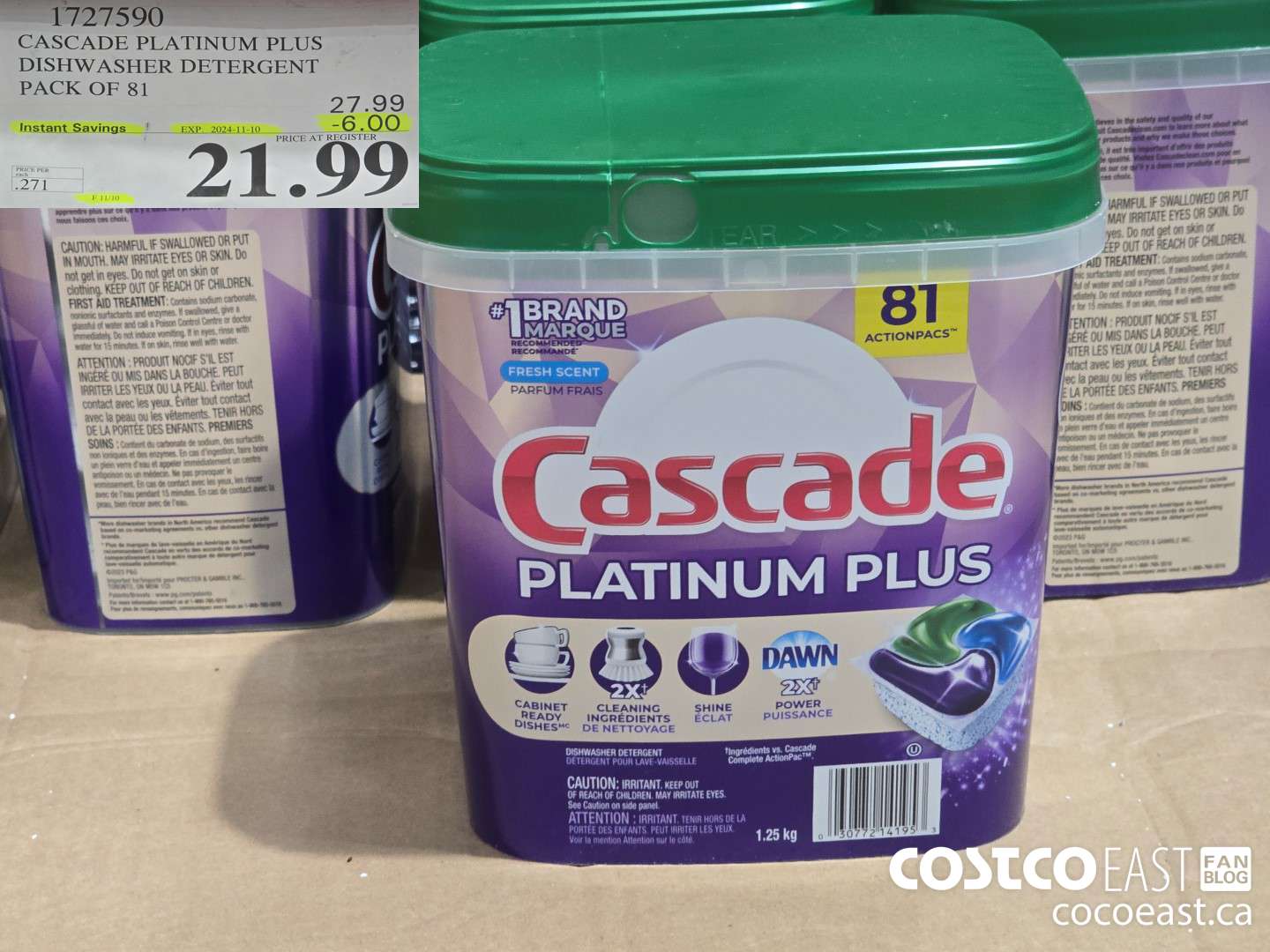 1727590 CASCADE PLATINUM PLUS DISHWASHER DETERGENT PACK OF 81 ($6.00 INSTANT SAVINGS EXPIRES ON 2024-11-10) $21.99