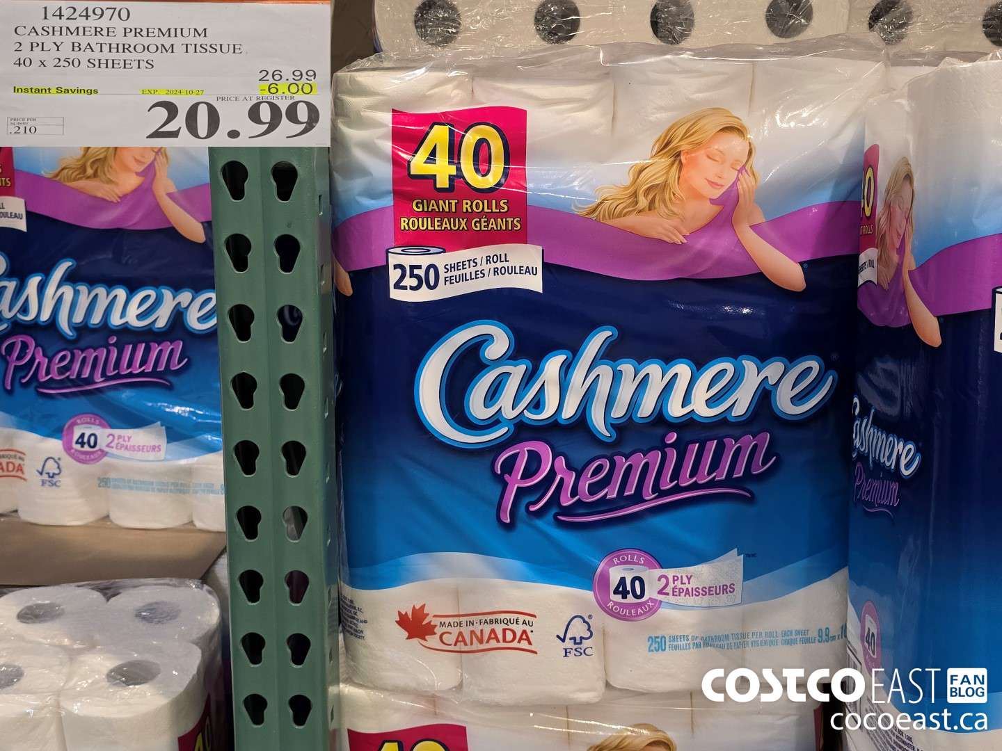 1424970 CASHMERE PREMIUM 2 PLY BATHROOM TISSUE 40 x 250 sheets ($6.00 INSTANT SAVINGS EXPIRES ON 2024-10-27) $20.99