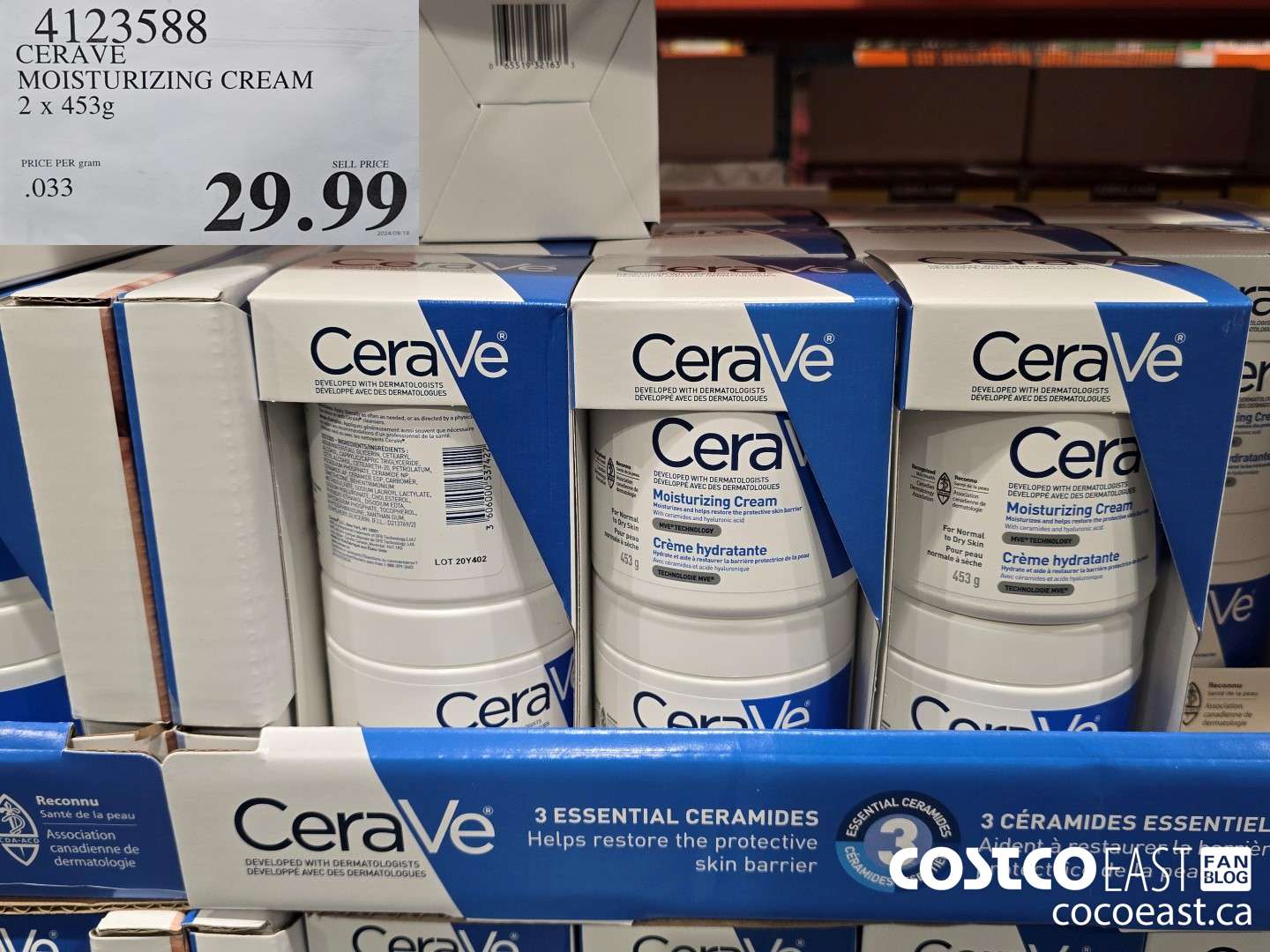 4123588 CERAVE MOISTURIZING CREAM 2 x 453g $29.99
