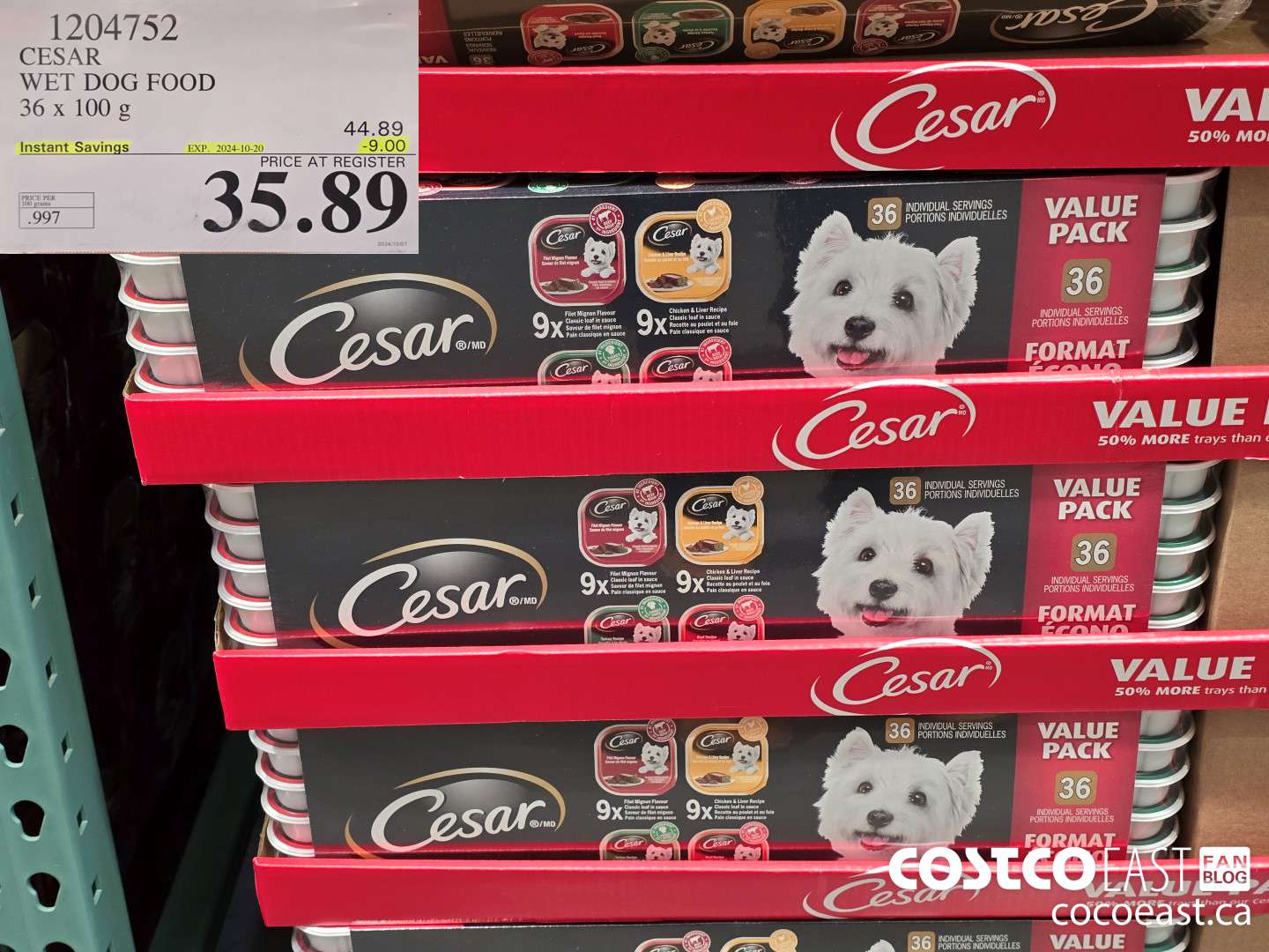 1204752 CESAR WET DOG FOOD 36 x 100 g ($9.00 INSTANT SAVINGS EXPIRES ON 2024-10-20) $35.89