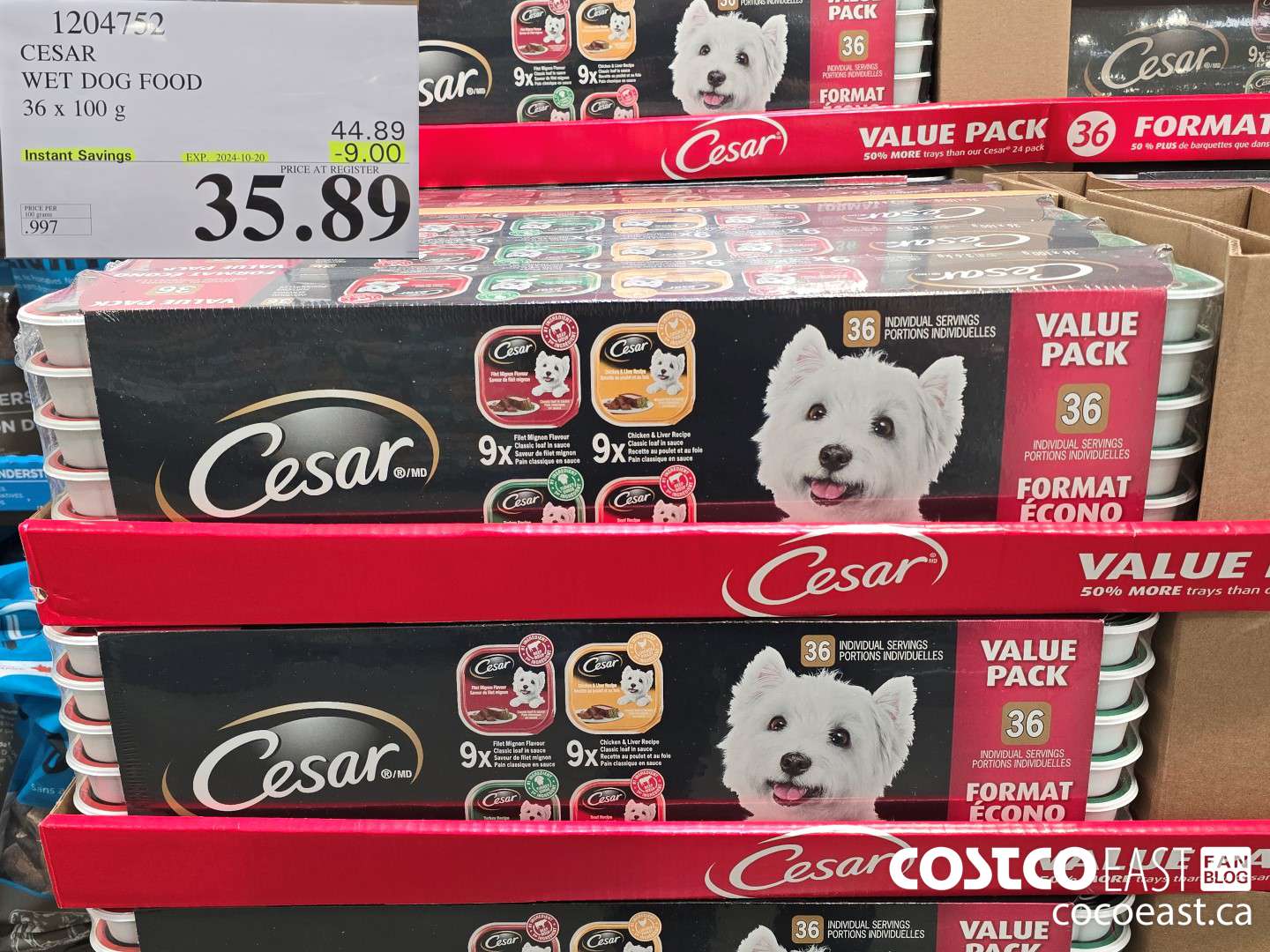 1204752 CESAR WET DOG FOOD 36 x 100 g ($9.00 INSTANT SAVINGS EXPIRES ON 2024-10-20) $35.89