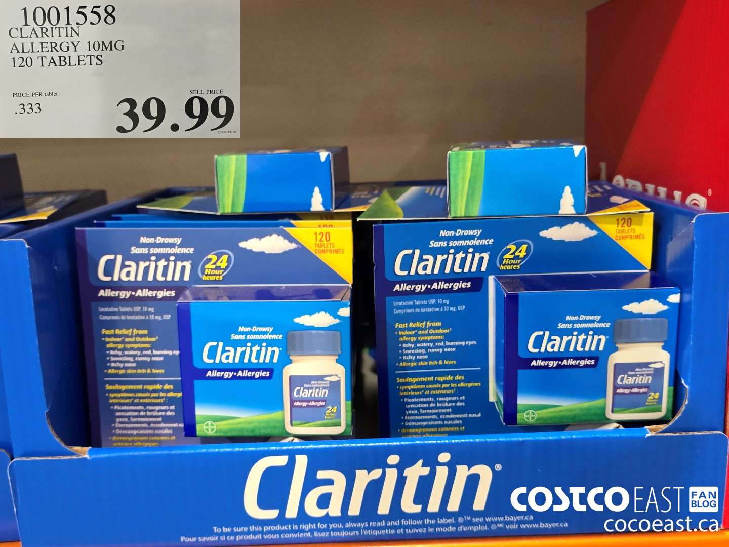 1001558 CLARITIN ALLERGY 10MG 120 TABLETS  $39.99