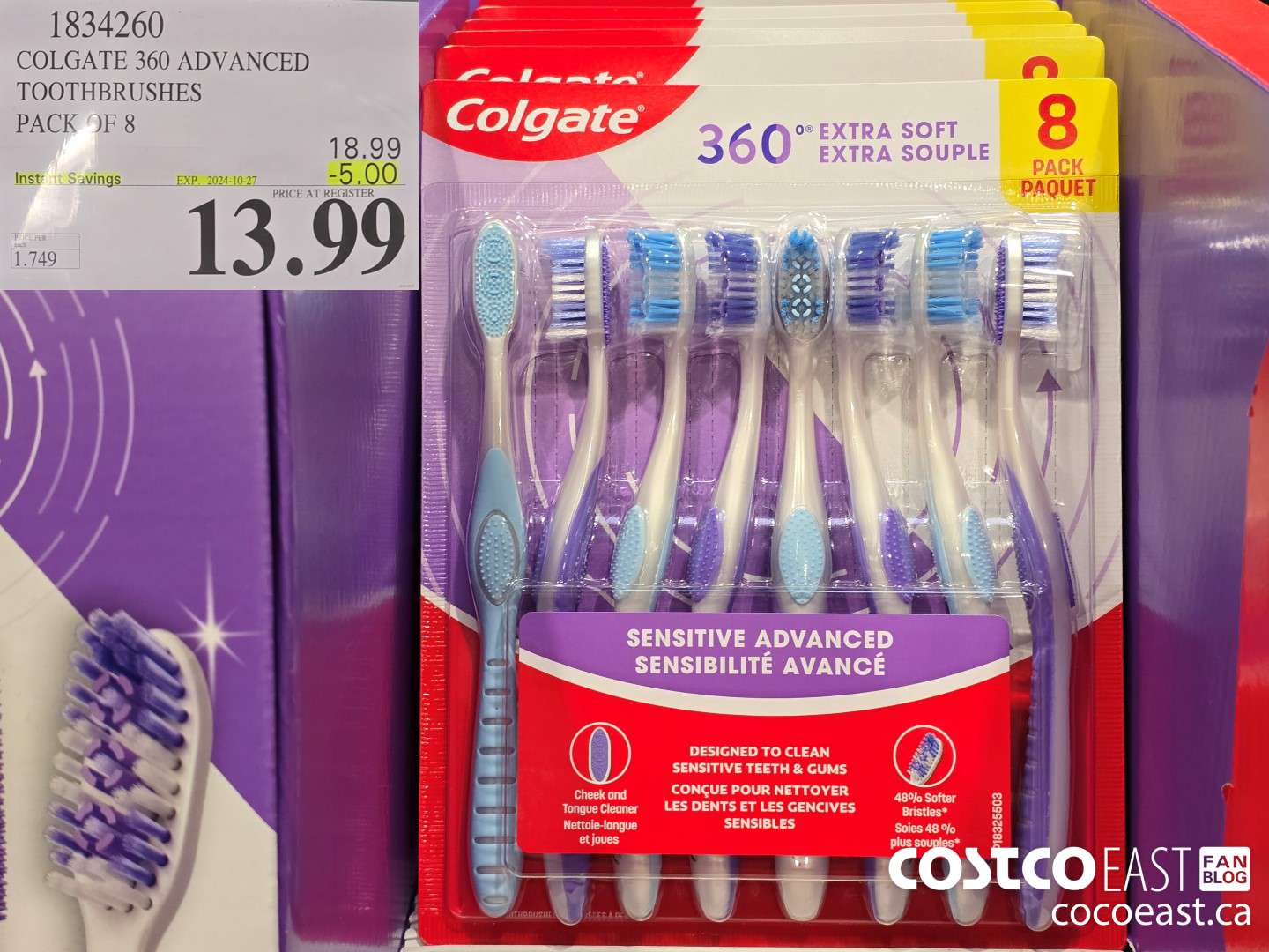 1834260 COLGATE 360 ADVANCED TOOTHBRUSHES PACK OF 8 ($5.00 INSTANT SAVINGS EXPIRES ON 2024-10-27) $13.99
