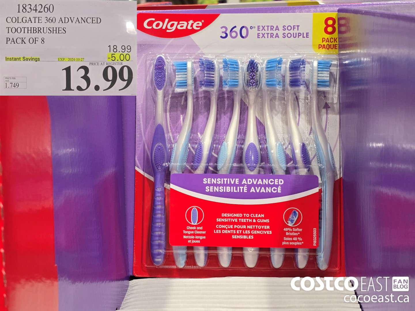 1834260 COLGATE 360 ADVANCED TOOTHBRUSHES PACK OF 8 ($5.00 INSTANT SAVINGS EXPIRES ON 2024-10-27) $13.99
