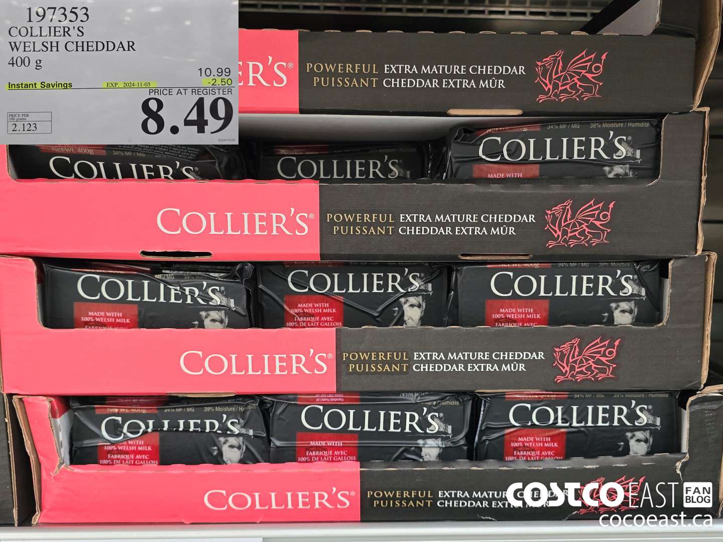 197353 COLLIER'S WELSH CHEDDAR 400G ($2.50 INSTANT SAVINGS EXPIRES ON 2024-11-03) $8.49