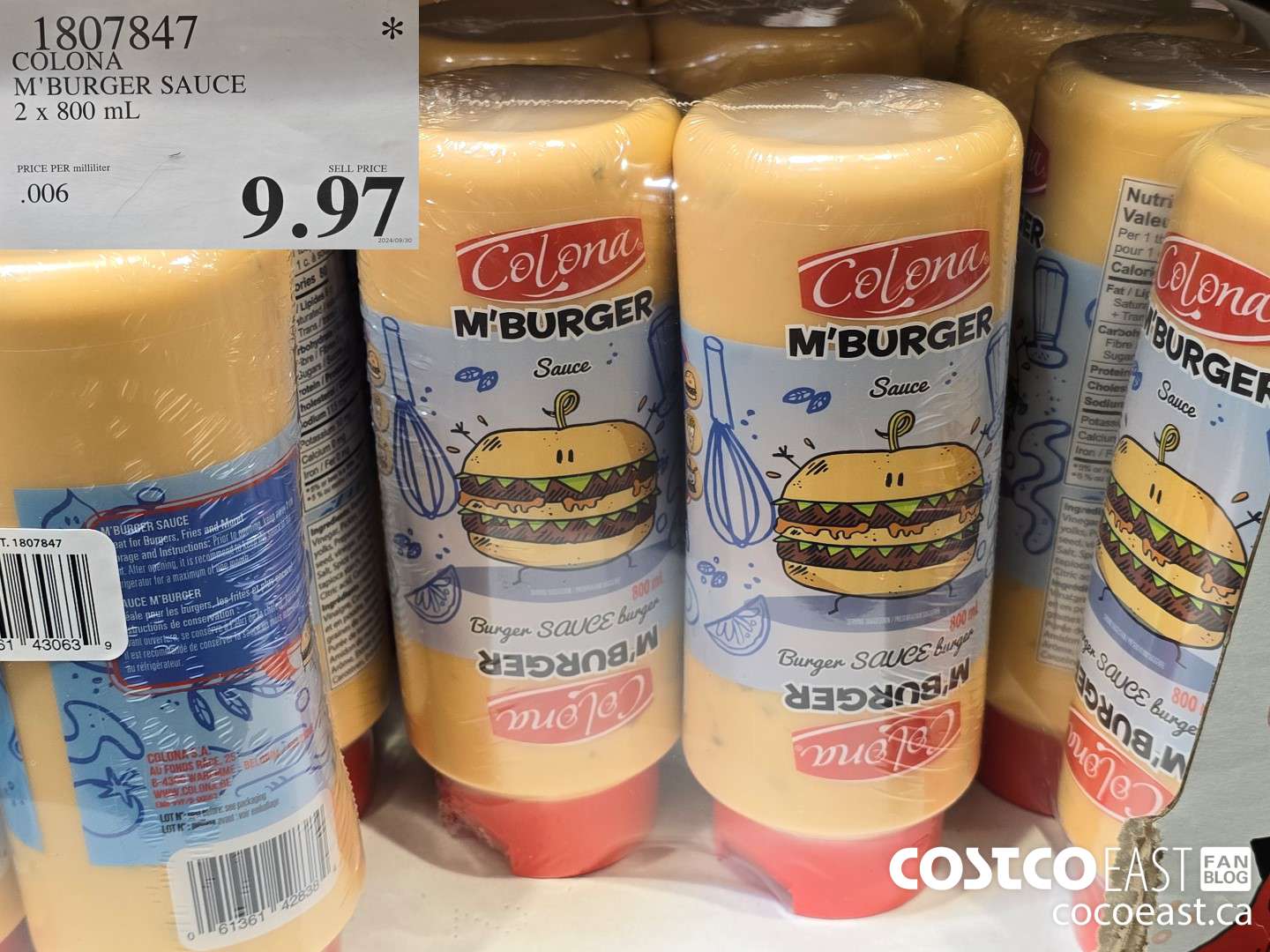 1807847 COLONA M'BURGER SAUCE 2 x 800 mL $9.97