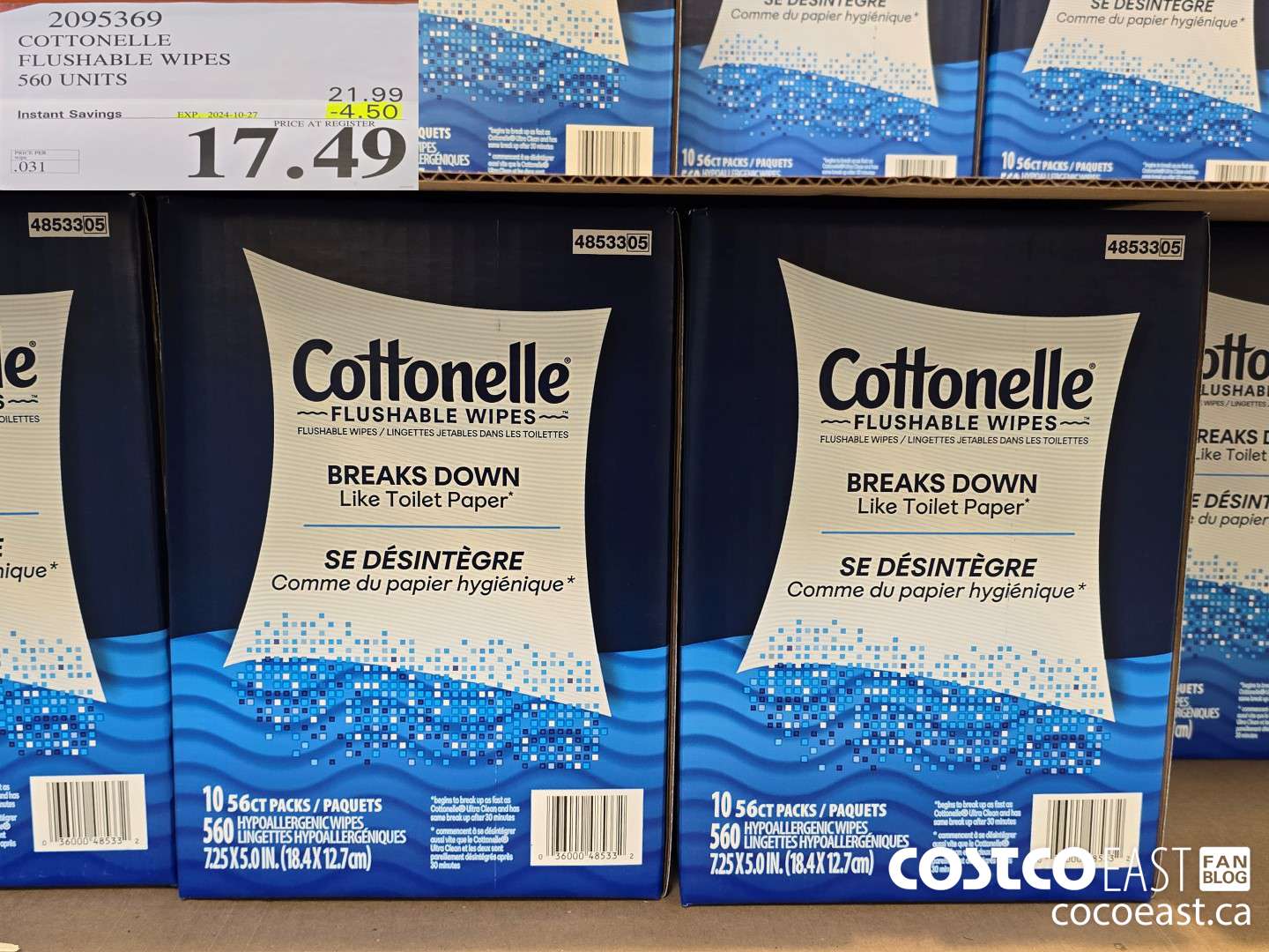 2095369 COTTONELLE FLUSHABLE WIPES 560 units ($4.50 INSTANT SAVINGS EXPIRES ON 2024-10-27) $17.49