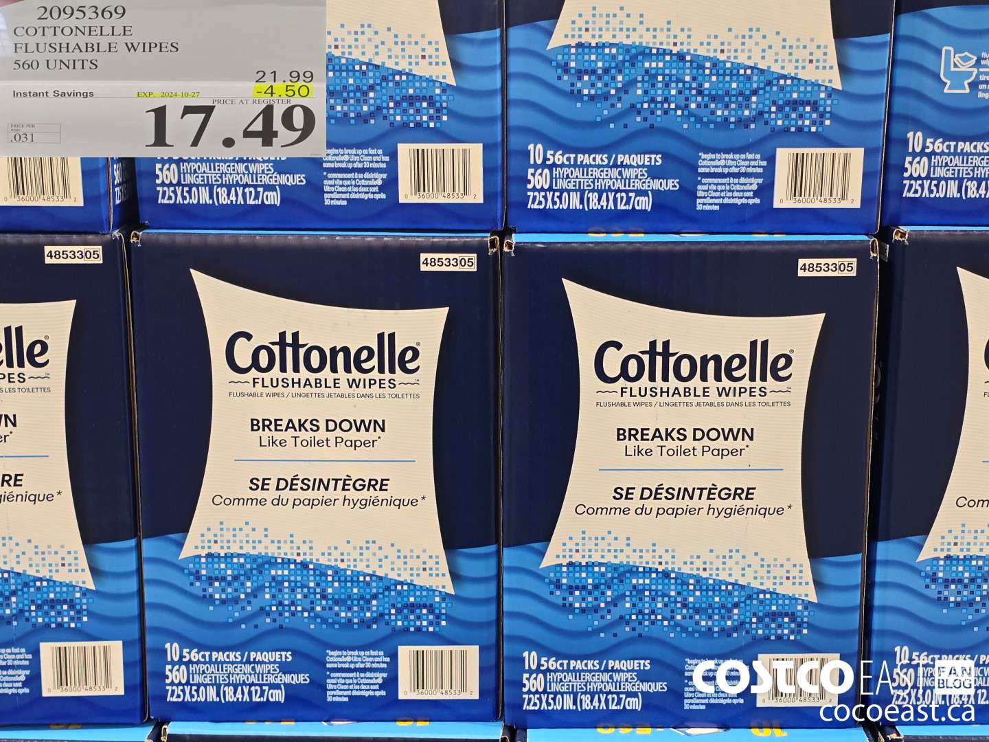 2095369 COTTONELLE FLUSHABLE WIPES 560 units ($4.50 INSTANT SAVINGS EXPIRES ON 2024-10-27) $17.49
