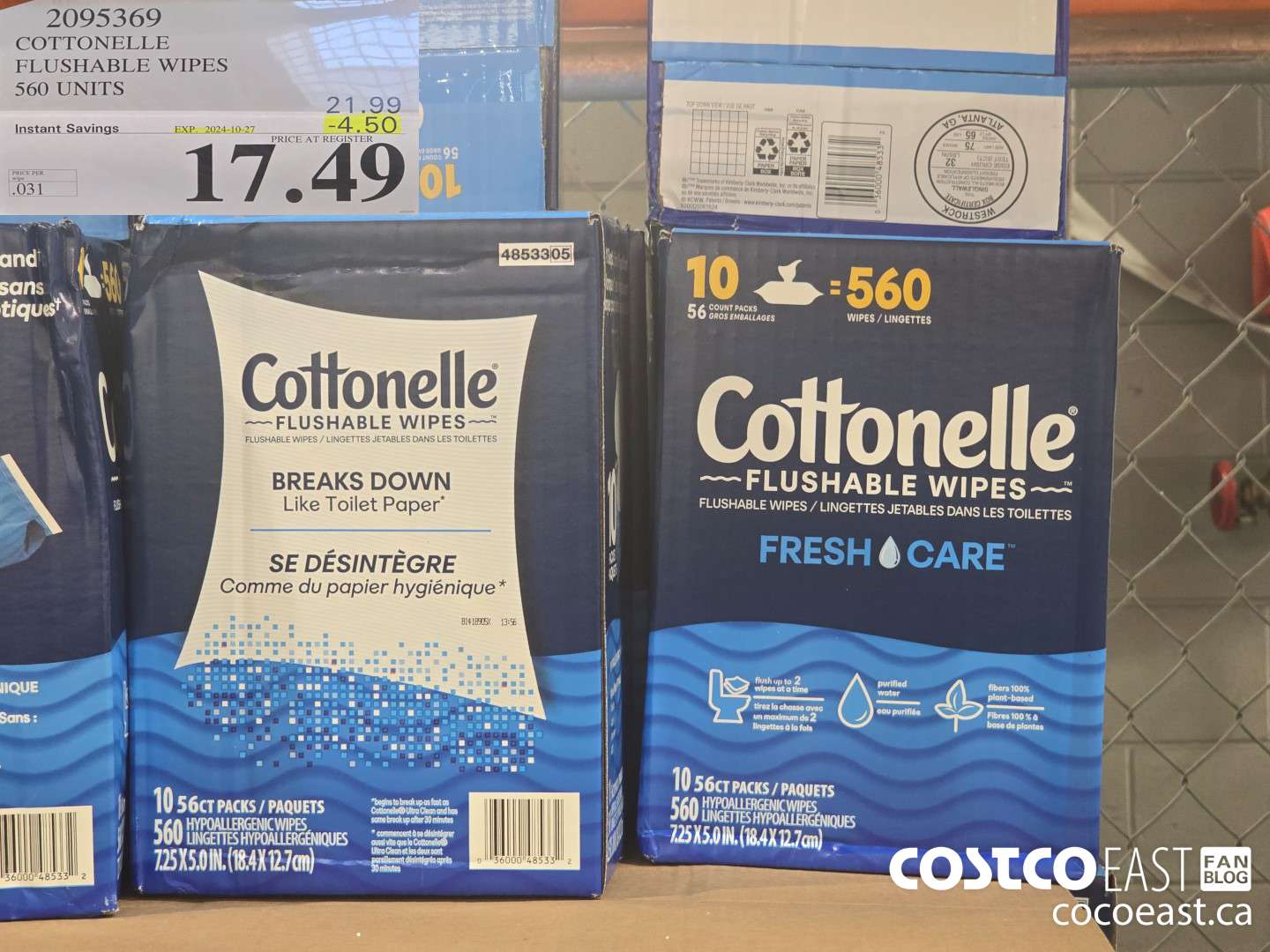 2095369 COTTONELLE FLUSHABLE WIPES 560 units ($4.50 INSTANT SAVINGS EXPIRES ON 2024-10-27) $17.49