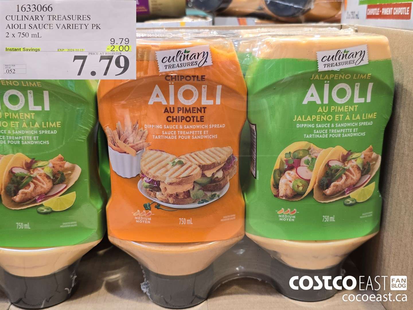 1633066 CULINARY TREASURES AIOLI SAUCE VARIETY PK 2 x 750 mL ($2.00 INSTANT SAVINGS EXPIRES ON 2024-10-13) $7.79