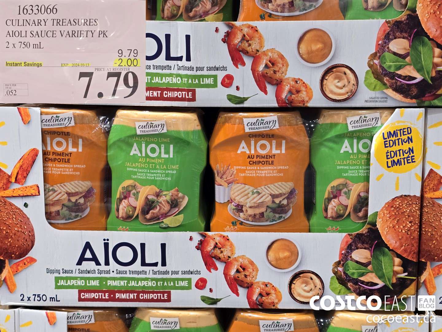 1633066 CULINARY TREASURES AIOLI SAUCE VARIETY PK 2 x 750 mL ($2.00 INSTANT SAVINGS EXPIRES ON 2024-10-13) $7.79