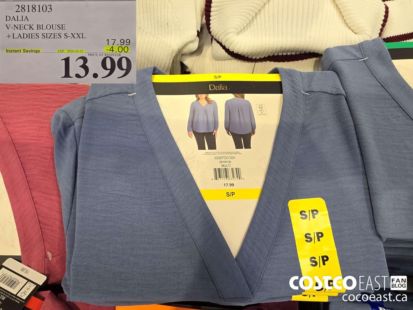 2818103 DALIA V-NECK BLOUSE + LADIES SIZES S-XXL ($4.00 INSTANT SAVINGS EXPIRES ON 2024-10-13) $13.99