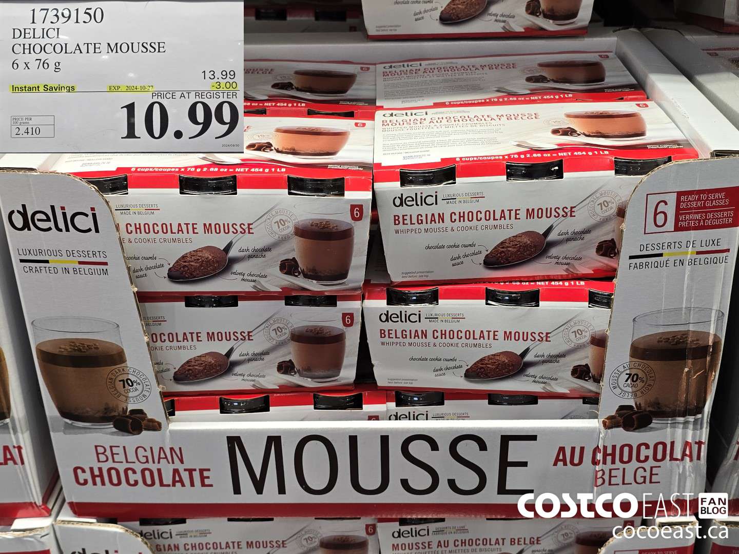 1739150 DELICI CHOCOLATE MOUSSE 6 x 76 G ($3.00 INSTANT SAVINGS EXPIRES ON 2024-10-27) $10.99
