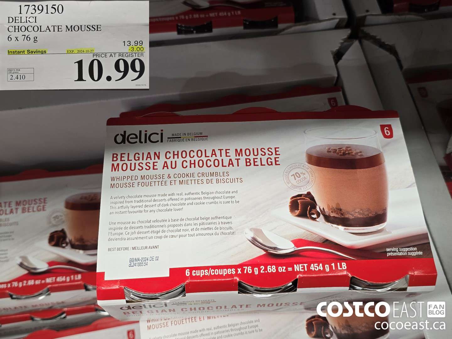 1739150 DELICI CHOCOLATE MOUSSE 6 x 76 G ($3.00 INSTANT SAVINGS EXPIRES ON 2024-10-27) $10.99