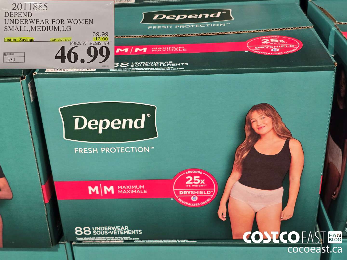 2011885 DEPEND UNDERWEAR FOR WOMEN SMALL, MEDIUM, LG ($13.00 INSTANT SAVINGS EXPIRES ON 2024-10-27) $46.99