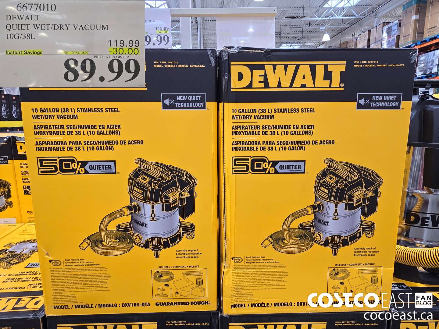 6677010 DEWALT QUIET WET/DRY VACUUM 10G/38L ($30.00 INSTANT SAVINGS EXPIRES ON 2024-10-27) $89.99