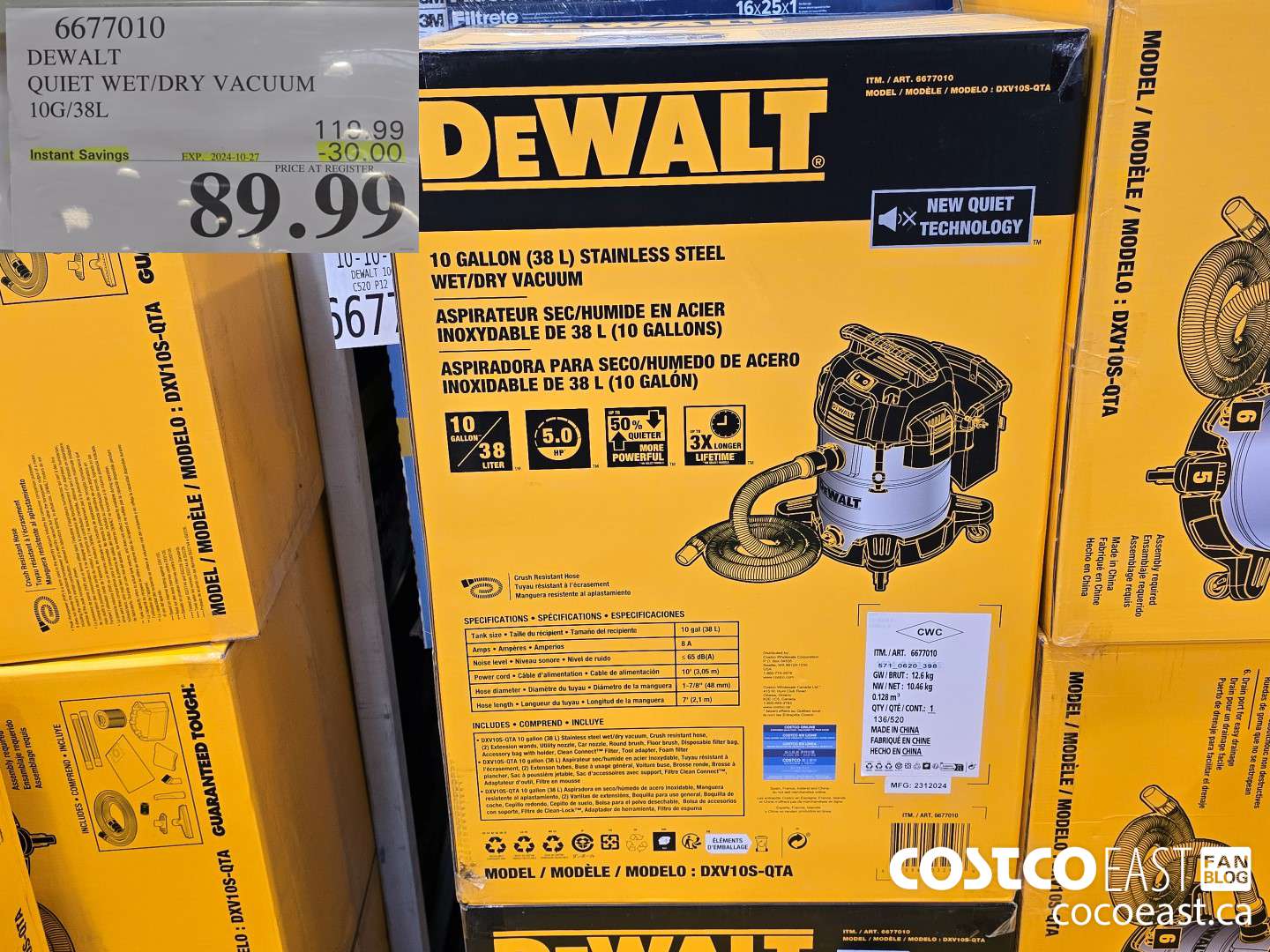 6677010 DEWALT QUIET WET/DRY VACUUM 10G/38L ($30.00 INSTANT SAVINGS EXPIRES ON 2024-10-27) $89.99