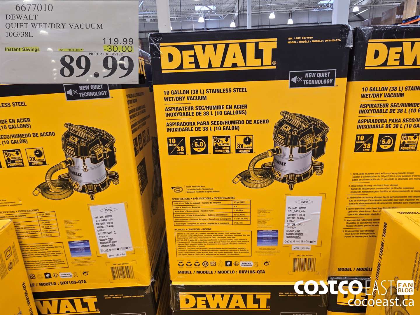 6677010 DEWALT QUIET WET/DRY VACUUM 10G/38L ($30.00 INSTANT SAVINGS EXPIRES ON 2024-10-27) $89.99