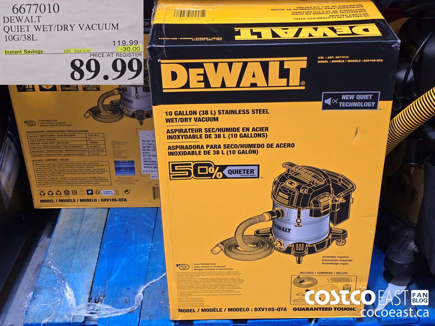 6677010 DEWALT QUIET WET/DRY VACUUM 10G/38L ($30.00 INSTANT SAVINGS EXPIRES ON 2024-11-03) $89.99