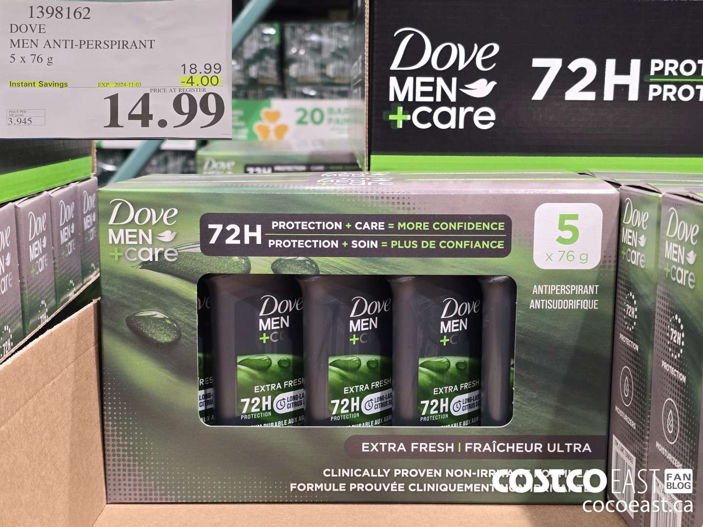 1398162 DOVE MEN ANTI-PERSPIRANT 5 x 76 g ($4.00 INSTANT SAVINGS EXPIRES ON 2024-11-03) $14.99