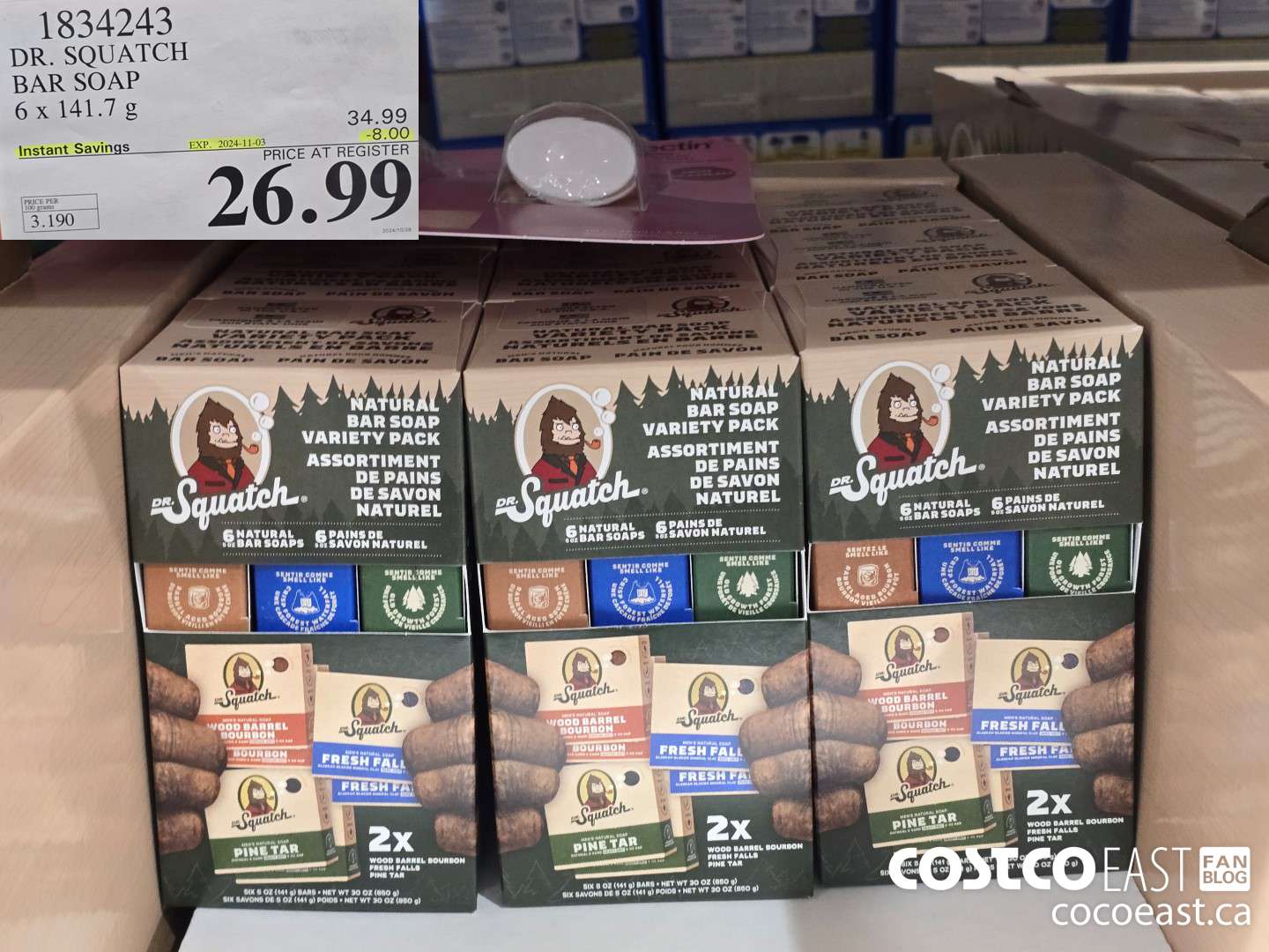 1834243 DR. SQUATCH BAR SOAP 6 x 141.7 G ($8.00 INSTANT SAVINGS EXPIRES ON 2024-11-03) $26.99