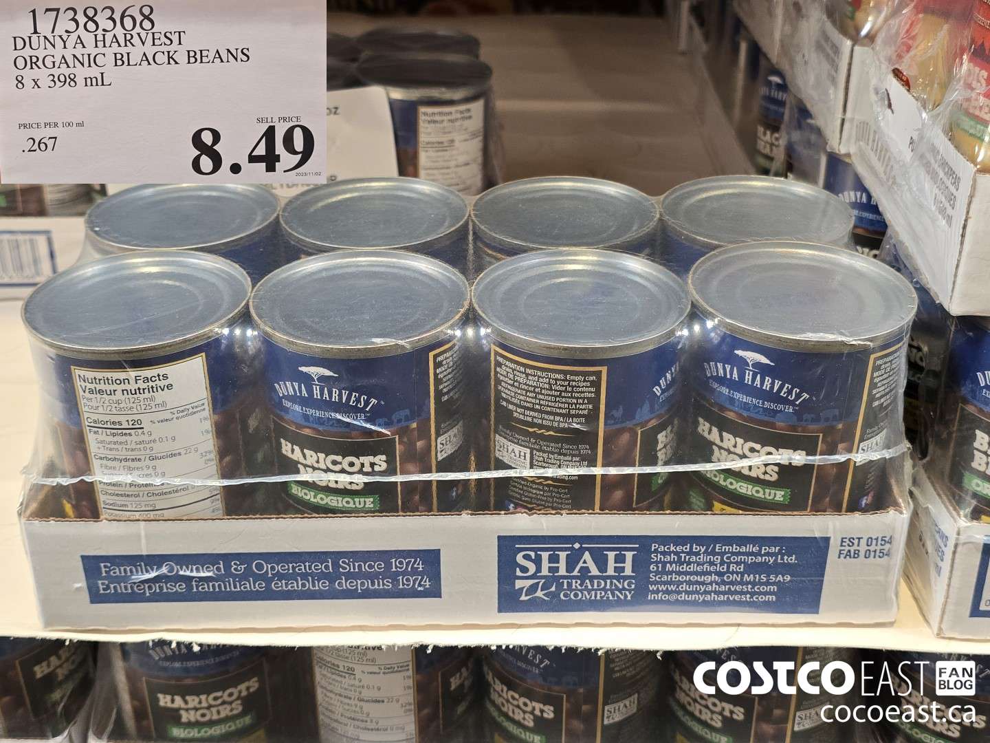 1738368 DUNYA HARVEST ORGANIC BLACK BEANS 8 x 398ml $8.49