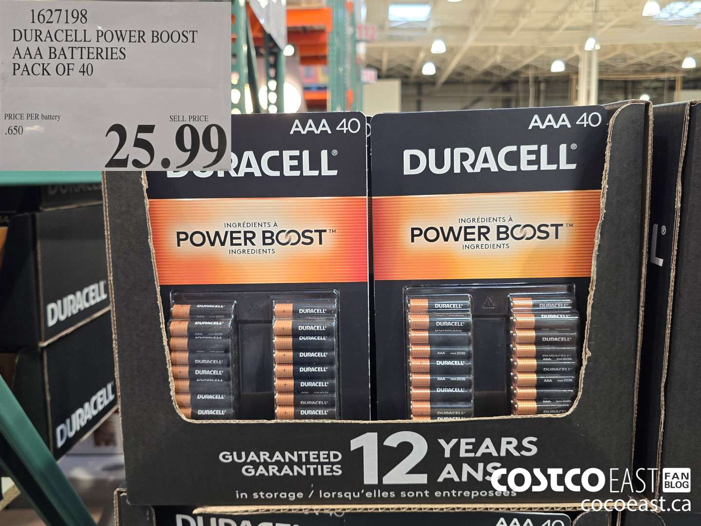 1627198 DURACELL POWER BOOST AAA BATTERIES PACK OF 40 $25.99