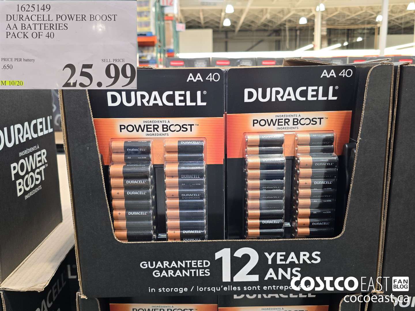 1625149 DURACELL POWER BOOST AA BATTERIES PACK OF 40  $25.99