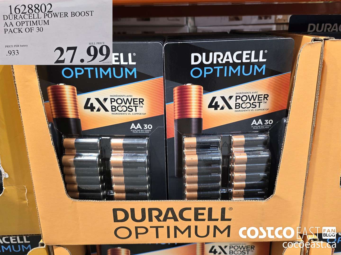 1628802 DURACELL POWER BOOST AA OPTIMUM PACK OF 30 $27.99