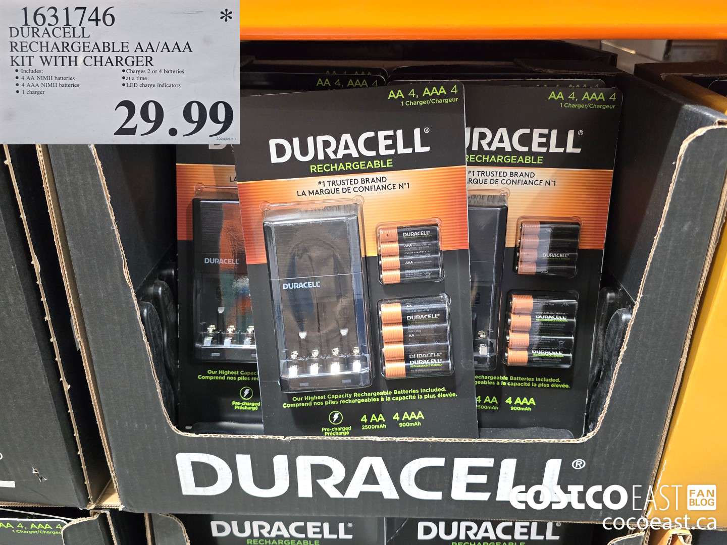 1631746 DURACELL RECHARGEABLE AA/AAA KIT WITH CHARGER $29.99