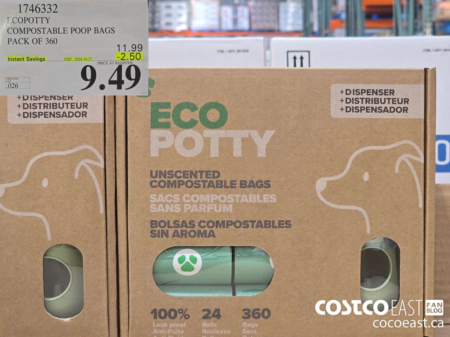 1746332 ECOPOTTY COMPOSTABLE POOP BAGS PACK OF 360 ($2.50 INSTANT SAVINGS EXPIRES ON 2024-10-27) $9.49