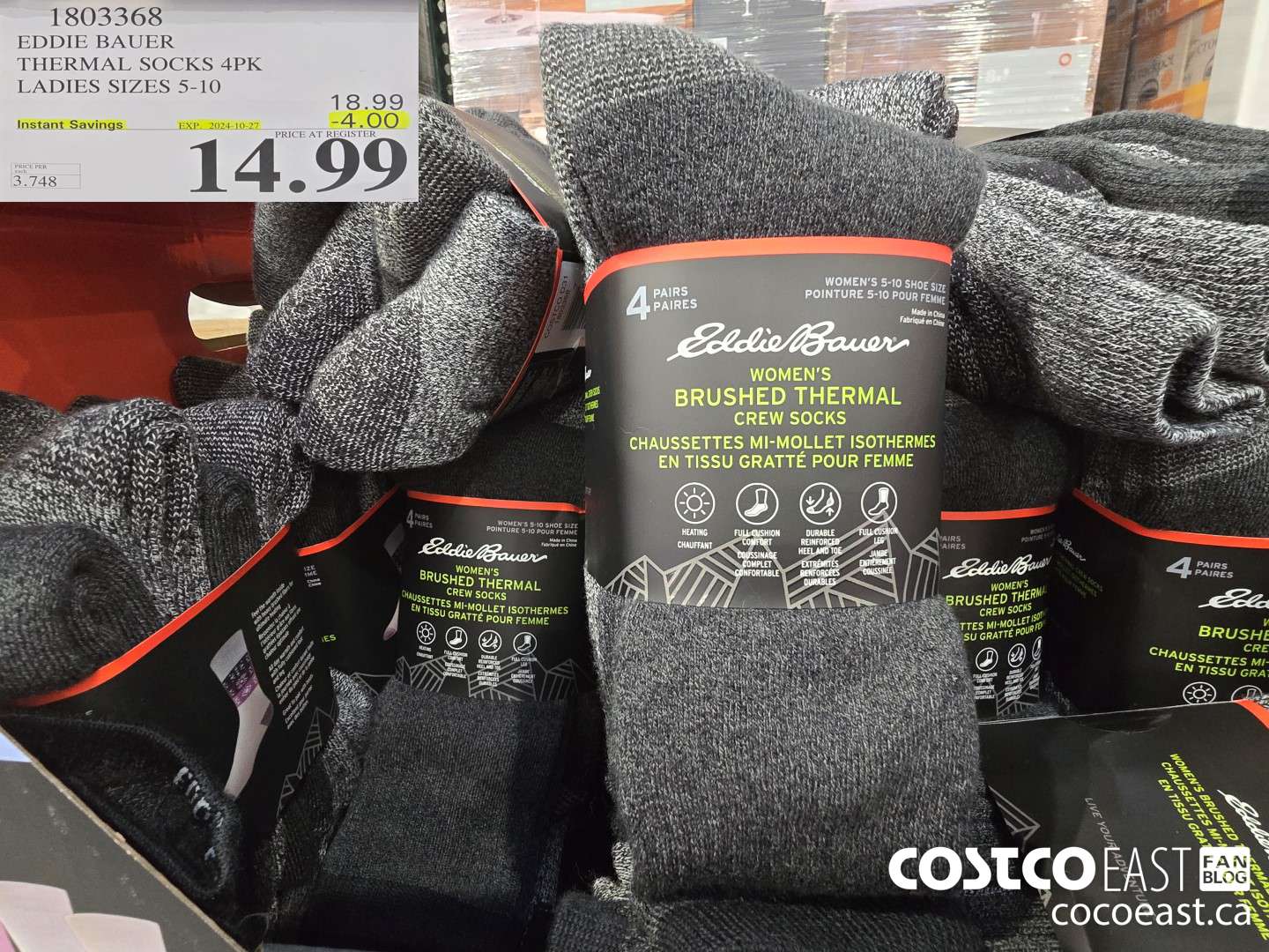 1803368 EDDIE BAUER THERMAL SOCKS 4PK LADIES SIZES 5-10 ($4.00 INSTANT SAVINGS EXPIRES ON 2024-10-27) $14.99