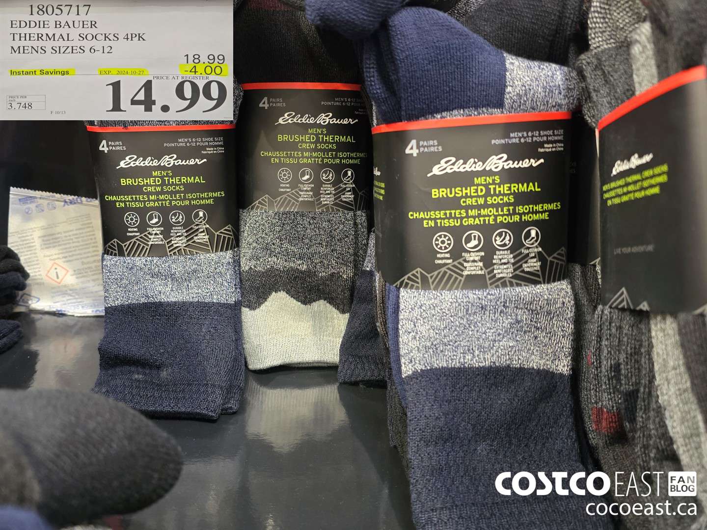 1805717 EDDIE BAUER THERMAL SOCKS 4PK MENS SIZES 6-12 ($4.00 INSTANT SAVINGS EXPIRES ON 2024-10-27) $14.99