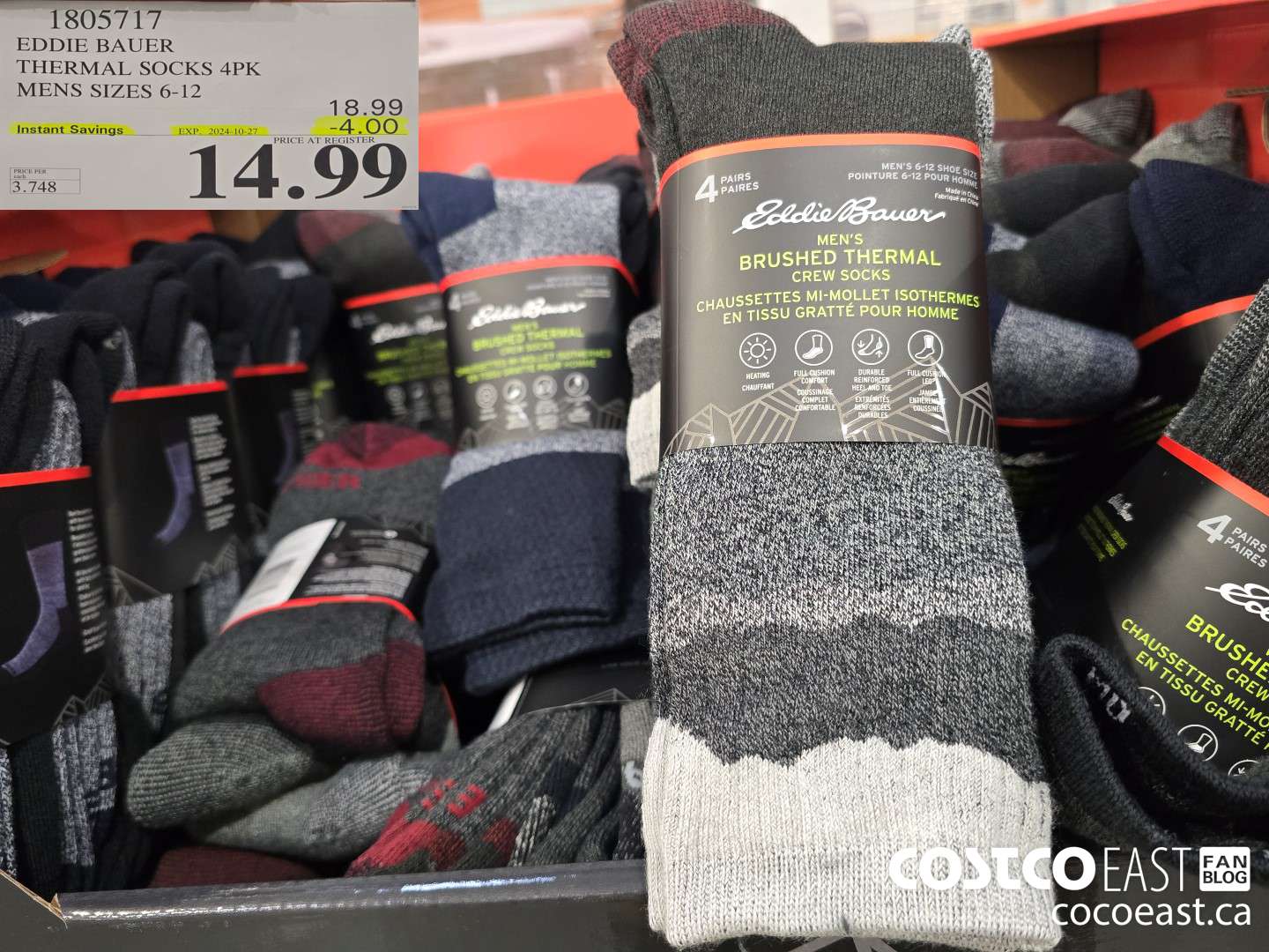 1805717 EDDIE BAUER THERMAL SOCKS 4PK MENS SIZES 6-12 ($4.00 INSTANT SAVINGS EXPIRES ON 2024-10-27) $14.99
