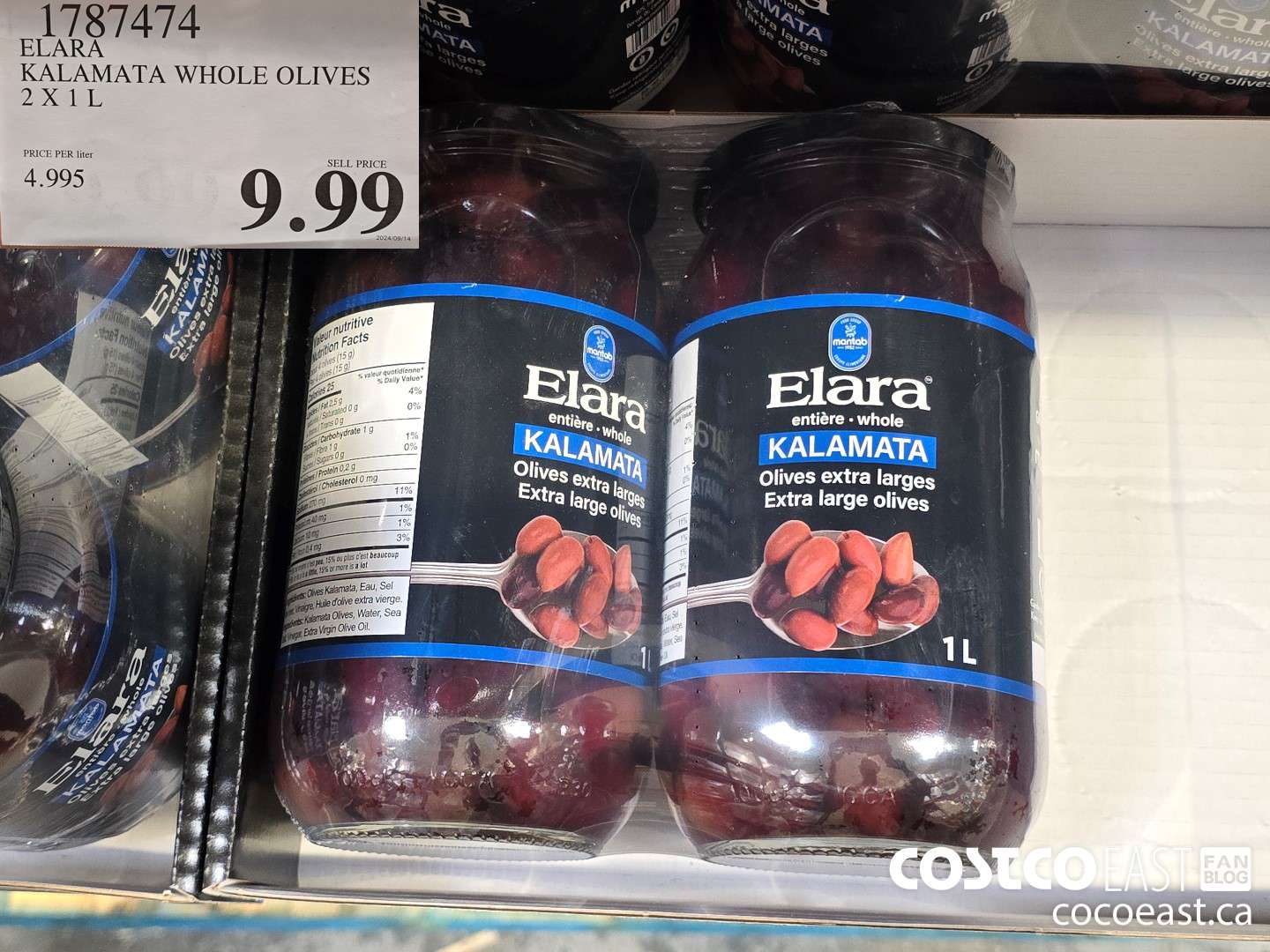 1787474 ELARA KALAMATA WHOLE OLIVES 2 X 1 L $9.99