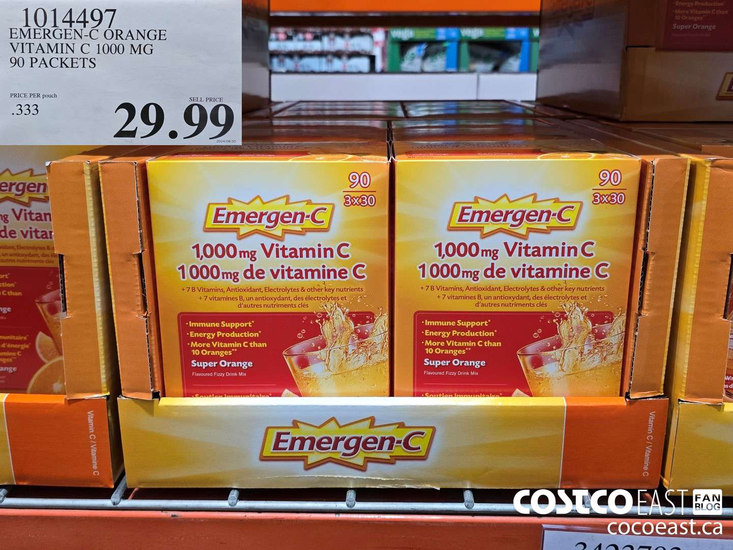 1014497 EMERGEN-C ORANGE VITAMIN C 1000 MG 90 PACKETS $29.99