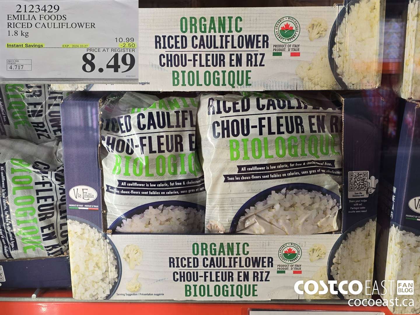 2123429 EMILIA FOODS RICED CAULIFLOWER 1.3 kg ($2.50 INSTANT SAVINGS EXPIRES ON 2024-10-27) $8.49