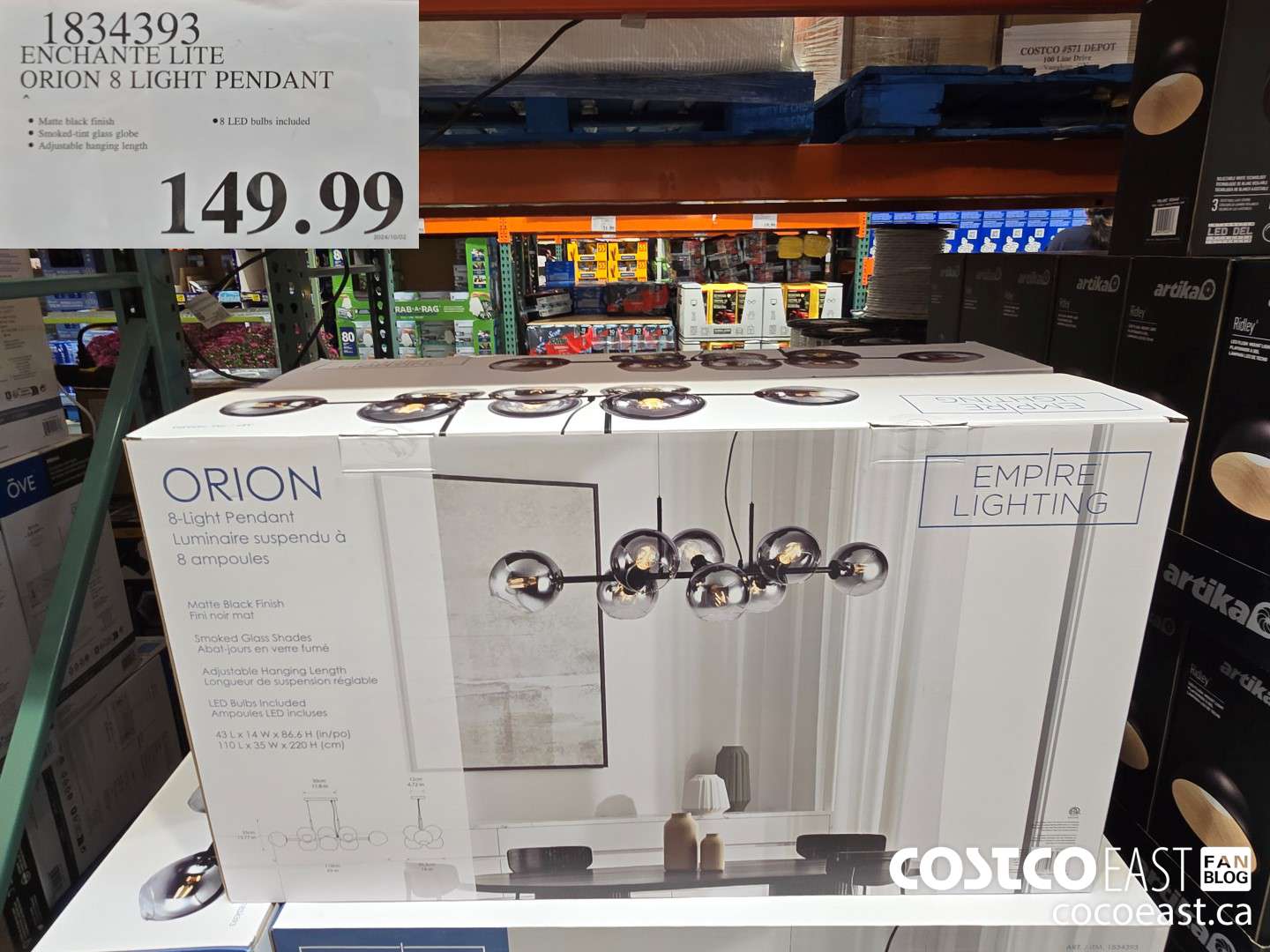 1834393 ENCHANTE LITE ORION 8 LIGHT PENDANT $149.99