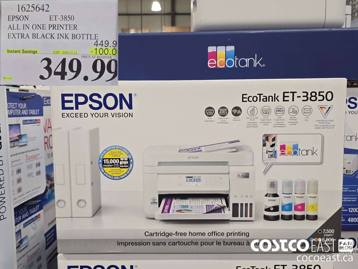 1625642 EPSON ET-3850 ALL IN ONE PRINTER EXTRA BLACK INK BOTTLE ($100.00 INSTANT SAVINGS EXPIRES ON 2024-11-14) $349.99