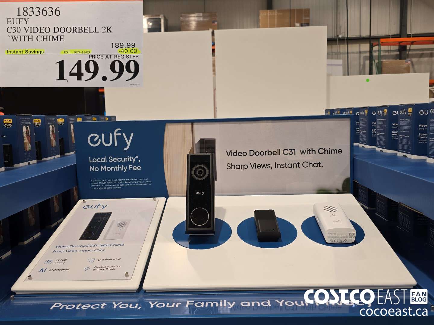 1833636 EUFY C30 VIDEO DOORBELL 2K WITH CHIME ($40.00 INSTANT SAVINGS EXPIRES ON 2024-11-03) $149.99