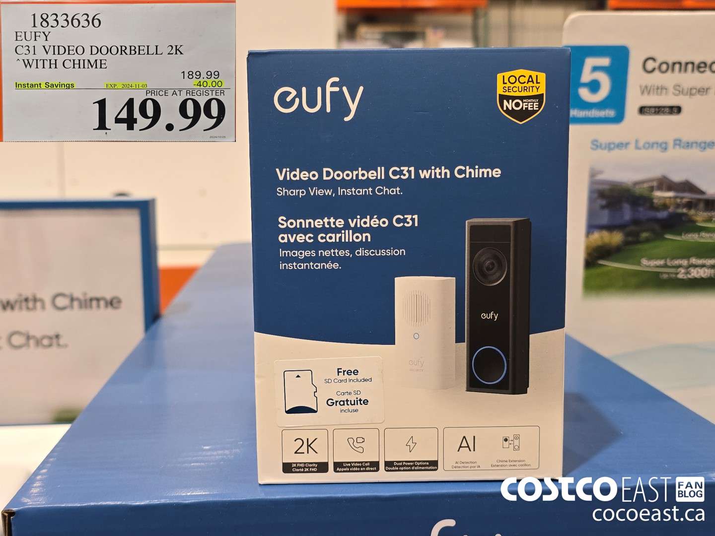 1833636 EUFY C30 VIDEO DOORBELL 2K WITH CHIME ($40.00 INSTANT SAVINGS EXPIRES ON 2024-11-03) $149.99