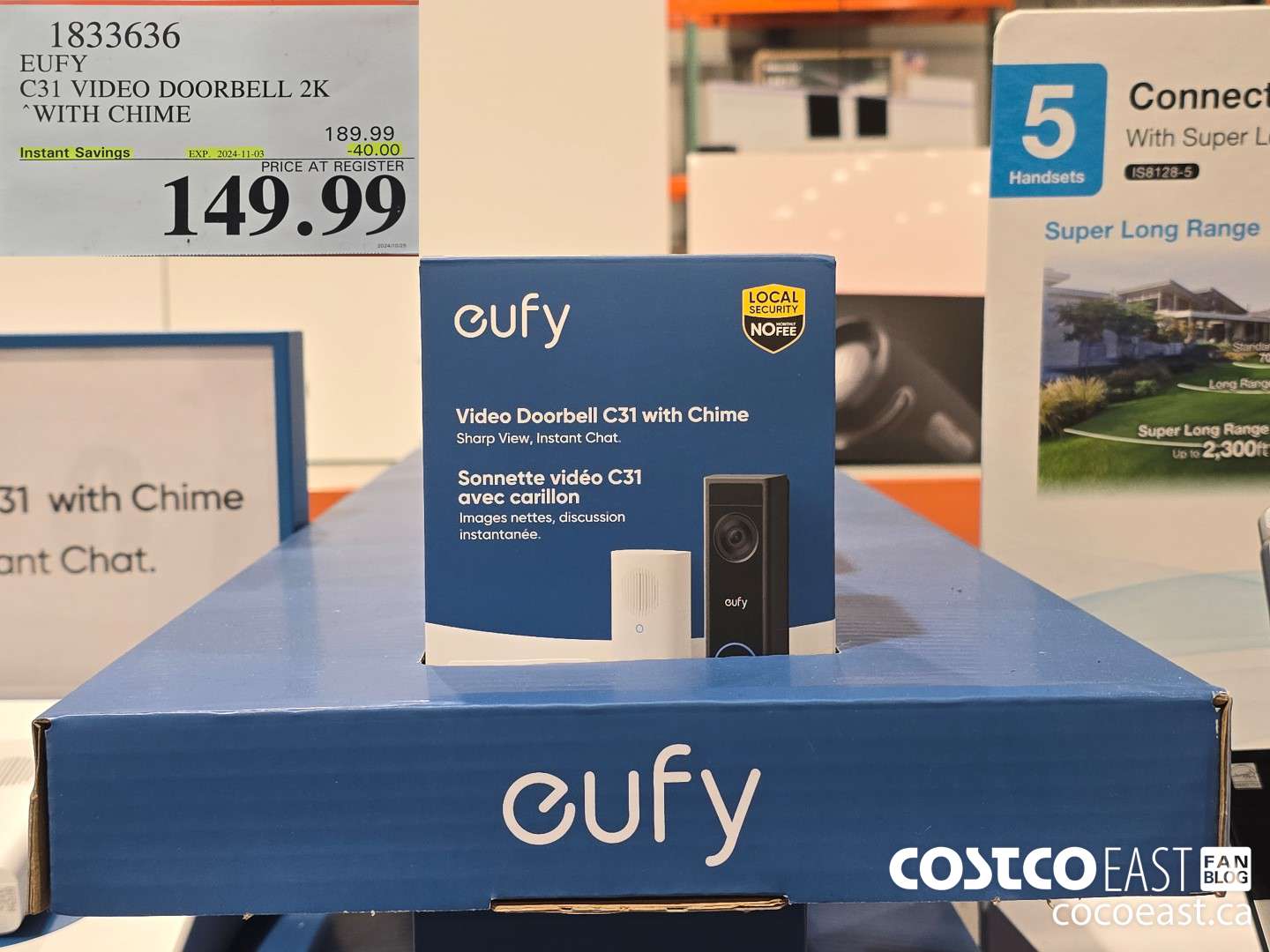 1833636 EUFY C30 VIDEO DOORBELL 2K WITH CHIME ($40.00 INSTANT SAVINGS EXPIRES ON 2024-11-03) $149.99