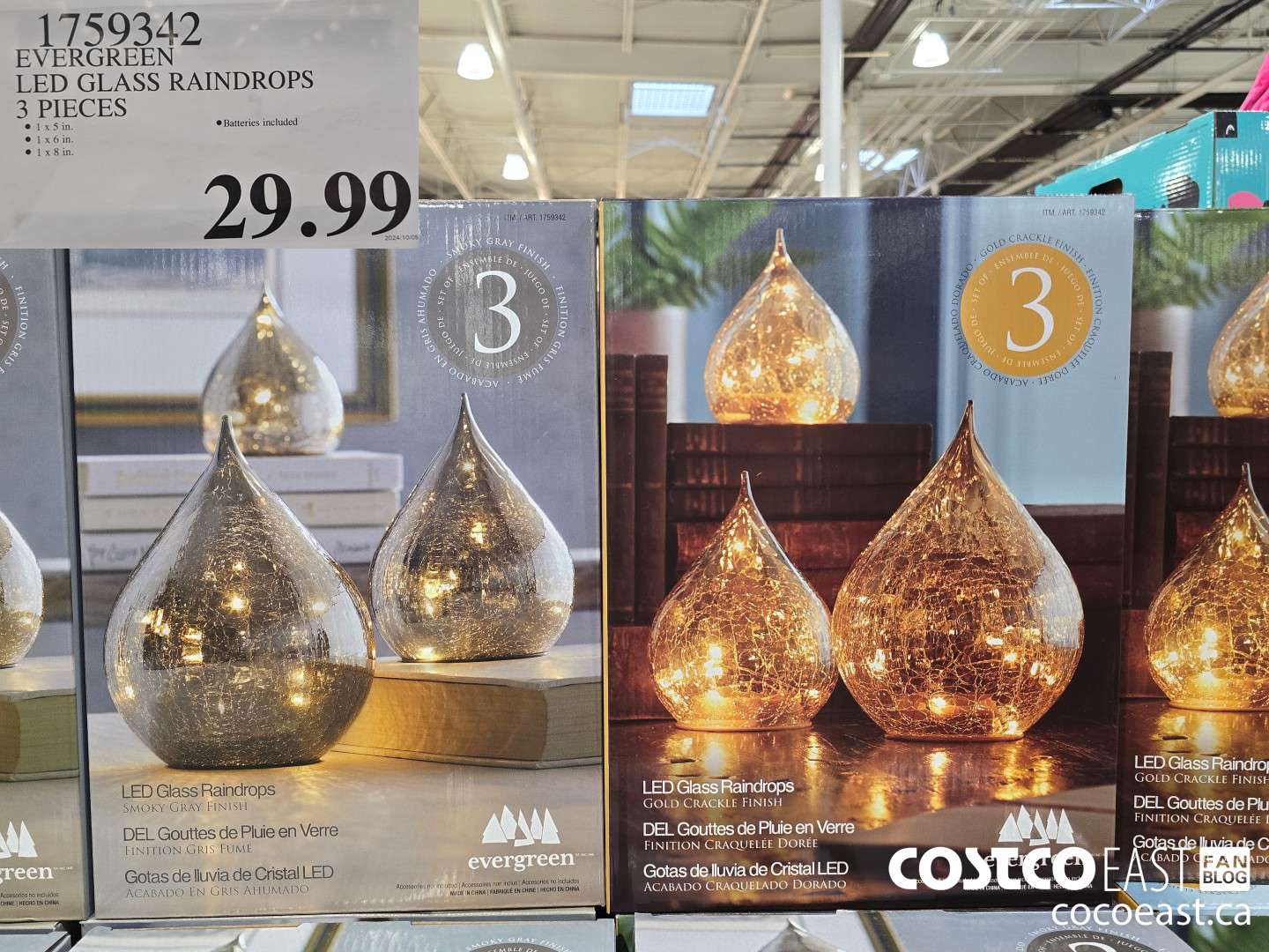 1759342 EVERGREEN LED GLASS RAINDROPS 3 PIECES $29.99