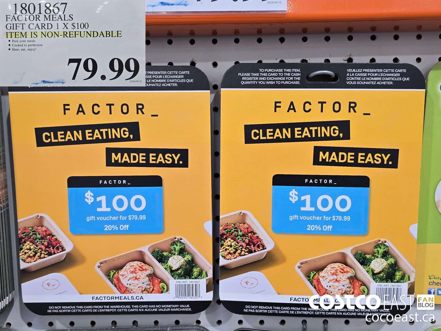 1801867 FACTOR MEALS GIFT CARD 1 x $100 THIS ITEM IS NON-REFUNDABLE $79.99