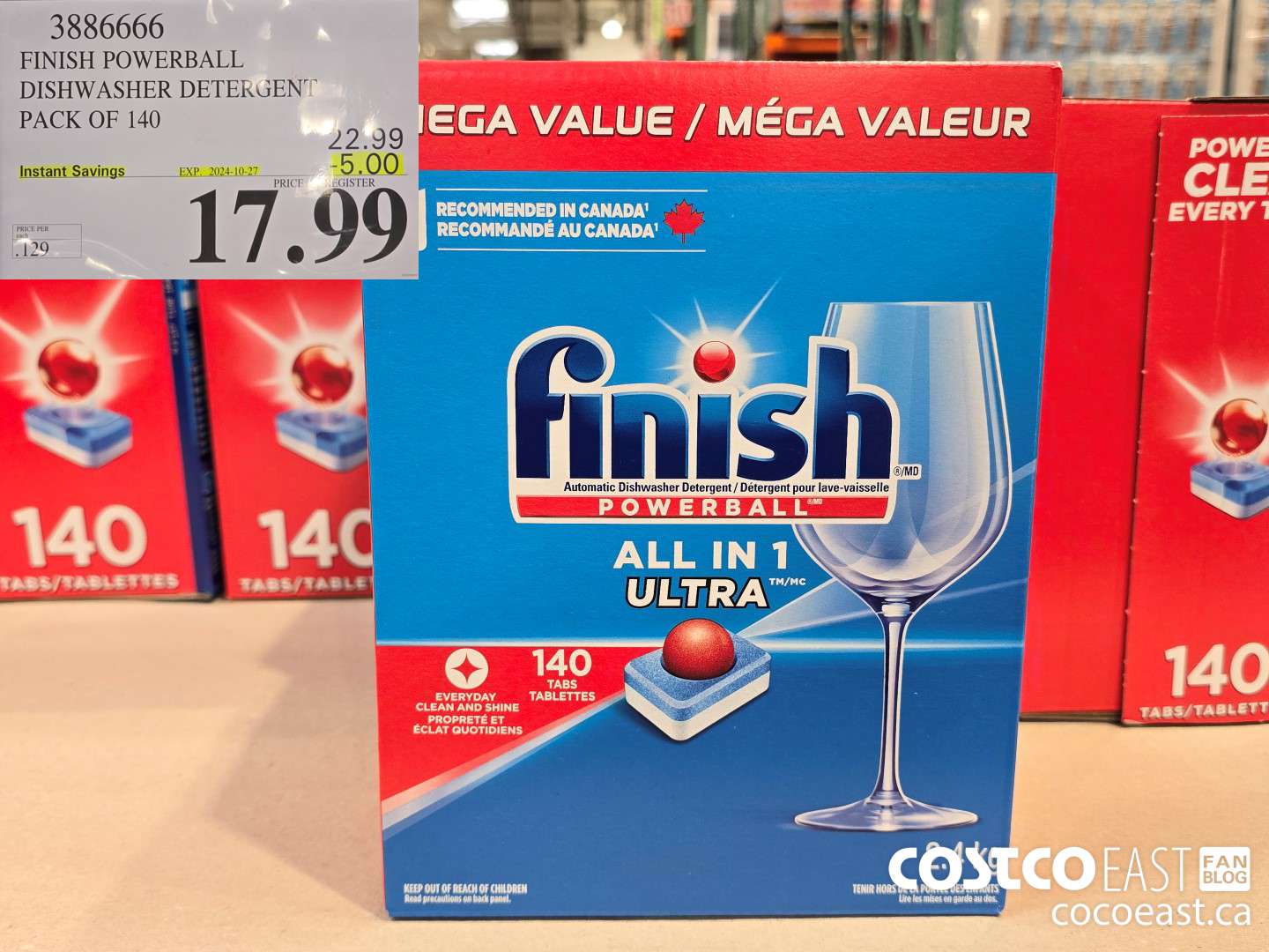 3886666 FINISH POWERBALL DISHWASHER DETERGENT PACK OF 140 ($5.00 INSTANT SAVINGS EXPIRES ON 2024-10-27) $17.99