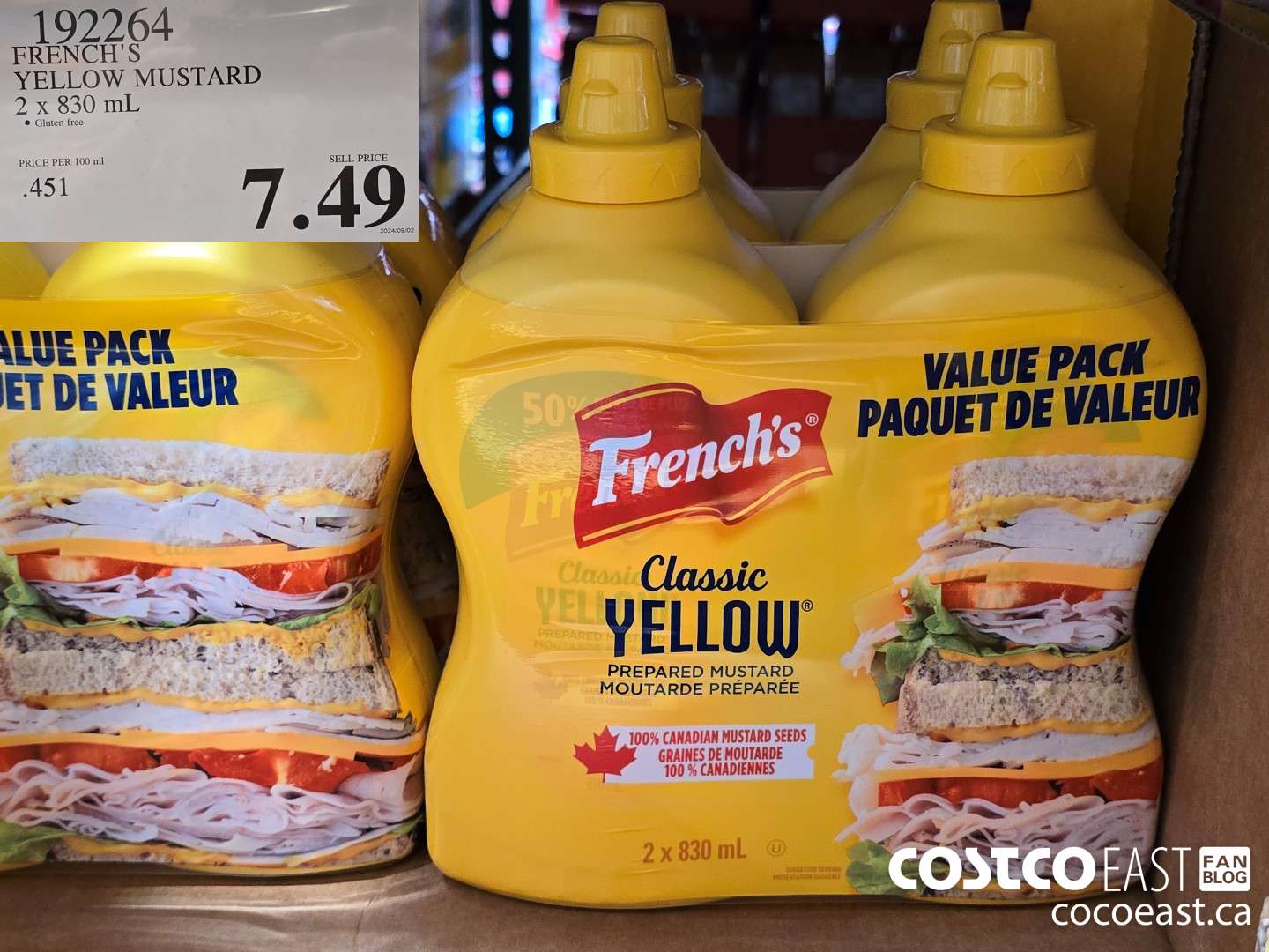 192264 FRENCH'S YELLOW MUSTARD 2 X 830 ML $7.49