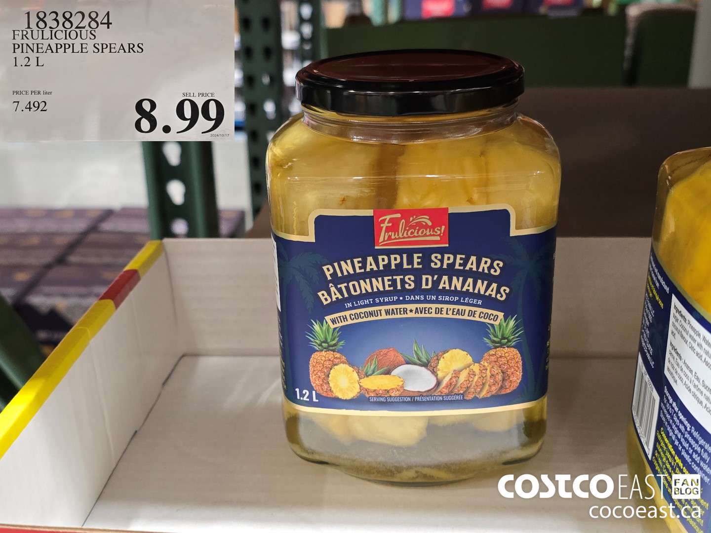 1838284 FRULICIOUS PINEAPPLE SPEARS 1.2 L $8.99