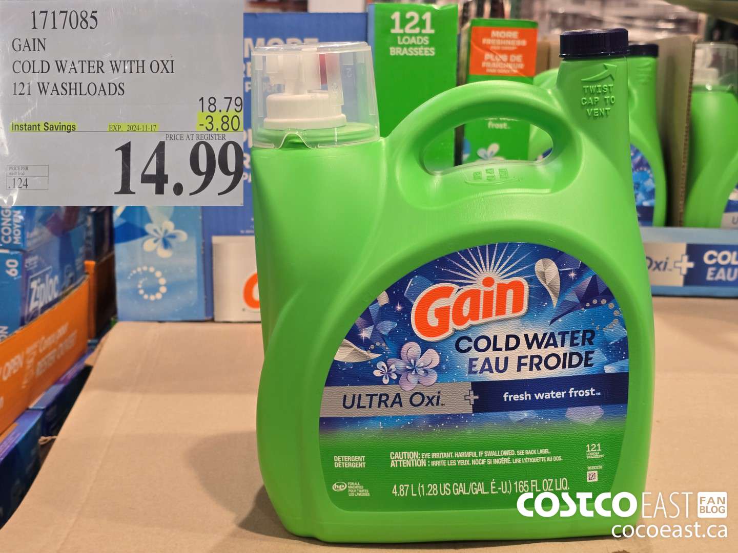 1717085 GAIN COLD WATER OXI LIQUID DETERGENT 121 wash loads ($3.80 INSTANT SAVINGS EXPIRES ON 2024-11-17) $14.99