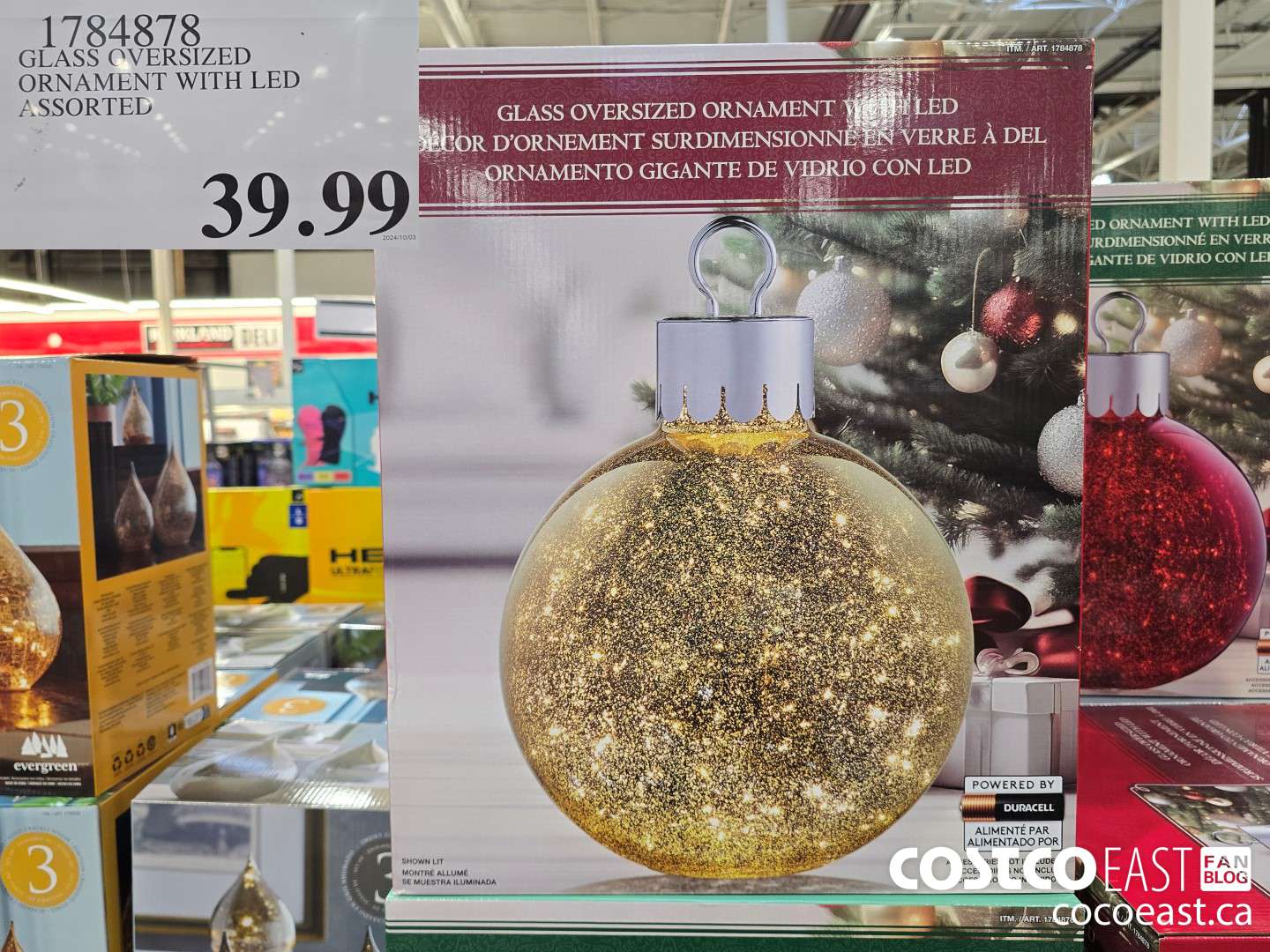 1784878 GLASS OVERSIZED ORNAMENT WITH LED ASSORTED $39.99