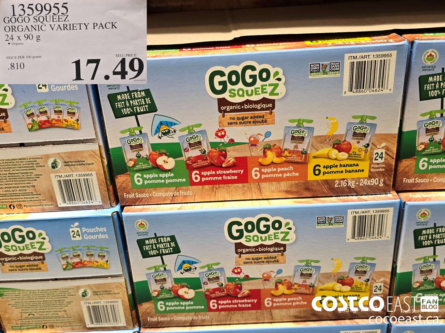 1359955 GOGO SQUEEZ ORGANIC VARIETY PACK 24 x 90 g $17.49